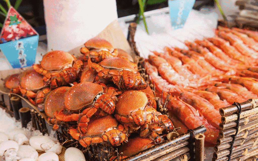 268元4人秒杀希尔顿海鲜自助晚餐海鲜刺身无限劈100款美食任食
