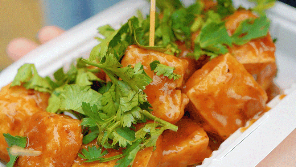 店里卖的也简单,就只有加香菜和不加香菜的臭豆腐,阿姨也会问你一句是