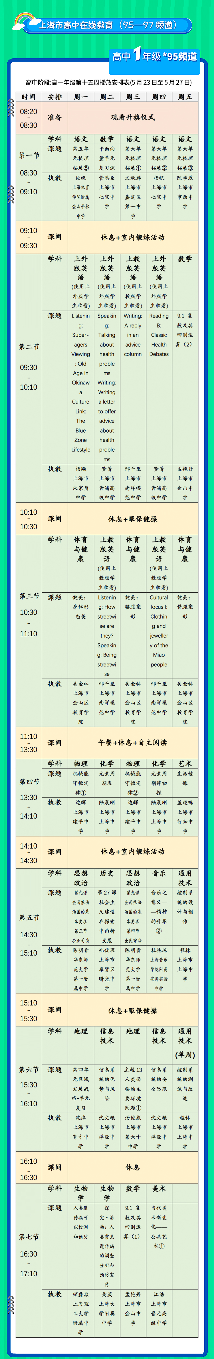 收藏|上海各年级"空中课堂"下周课表出炉(5月23日-5月27日)_腾讯新闻