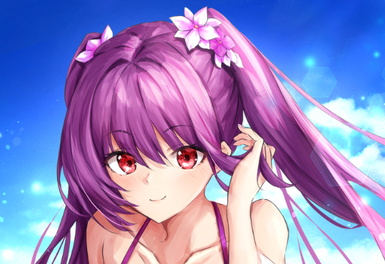 fgo喜获强度高评价的泳装斯卡蒂强大可爱又迷人的紫色老太婆