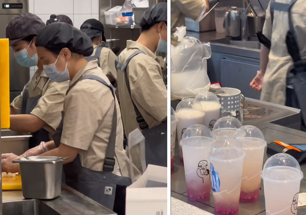 原神联动威力太大网友拍摄喜茶后厨现状5个员工奋力剥龙眼