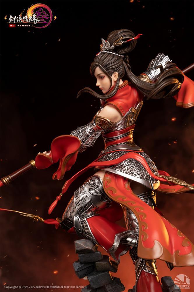 潮趣剑网3宣威将军曹雪阳雕像红配银色盔甲