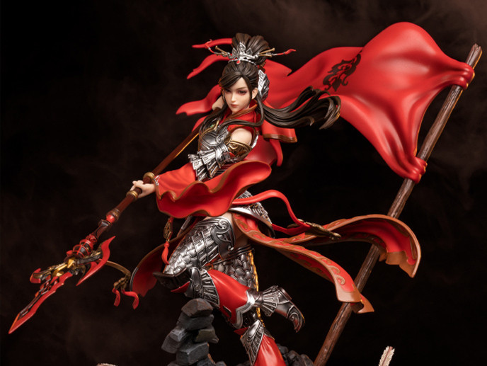 潮趣剑网3宣威将军曹雪阳雕像红配银色盔甲