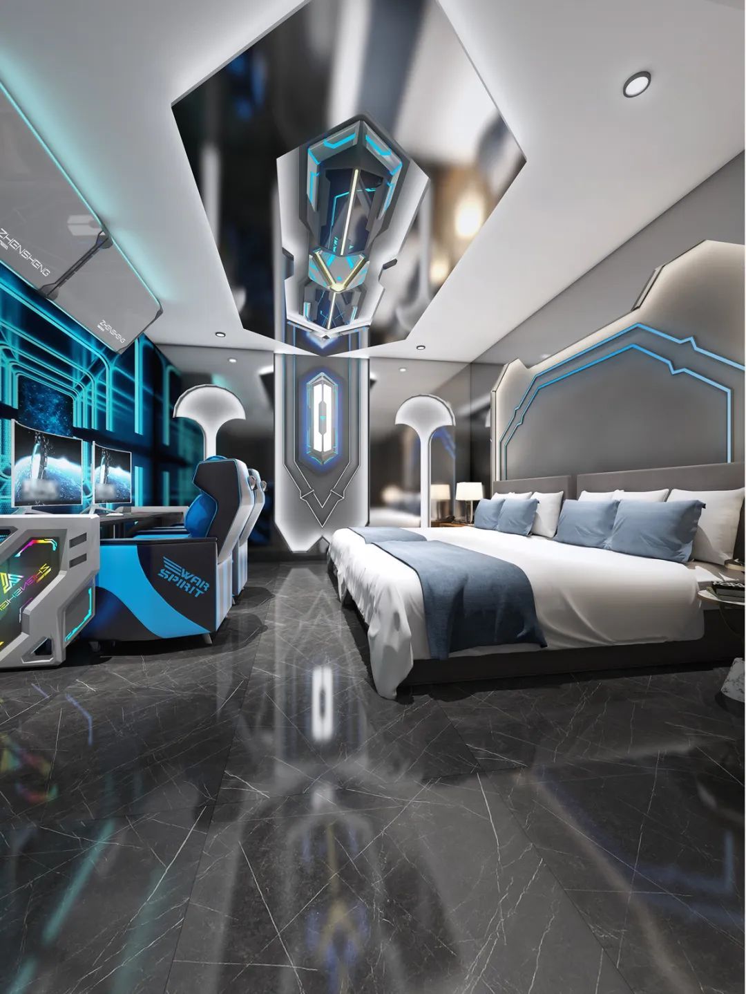 有双电竞大床房,三/四/五人电竞房还分全天房和钟点房让客户自由灵活