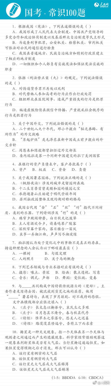 公务员考试常识100题