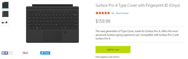 微软type Cover 配备指纹识别 微软 Surface