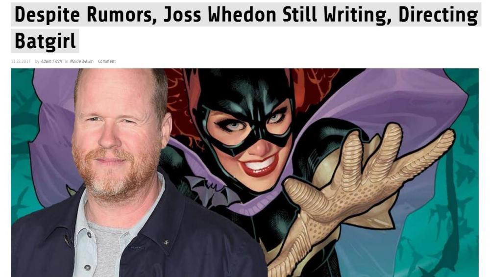 不存在的 DC回应乔斯·韦登退出《蝙蝠少女》谣言