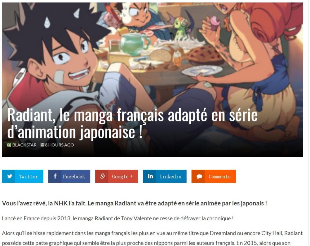 预计年末推出！法国漫画《RADIANT》将由NHK改编动画