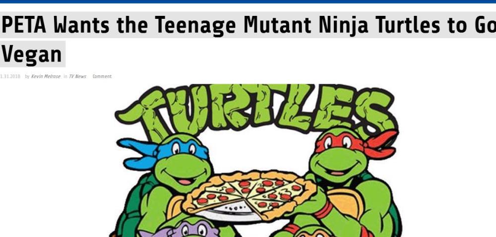 PETA发函要求新《忍者神龟》动画中全员吃素