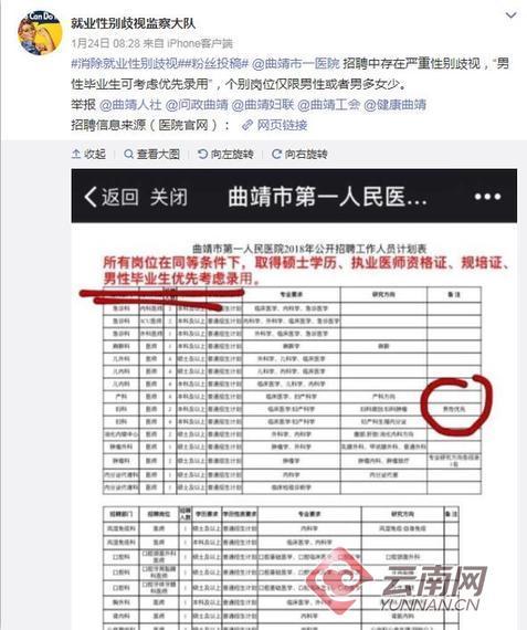 医院招聘 男性优先 引发性别歧视争议云南省妇联建议其改正不当说法 腾讯网
