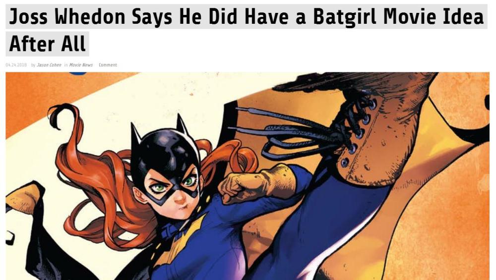 只是不适合 乔斯·韦登回应退出《蝙蝠少女》电影
