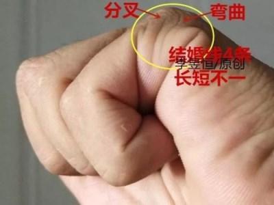 智慧线1/3处出现小型岛字纹,并且感情线从底端分支过多,延伸至无名指