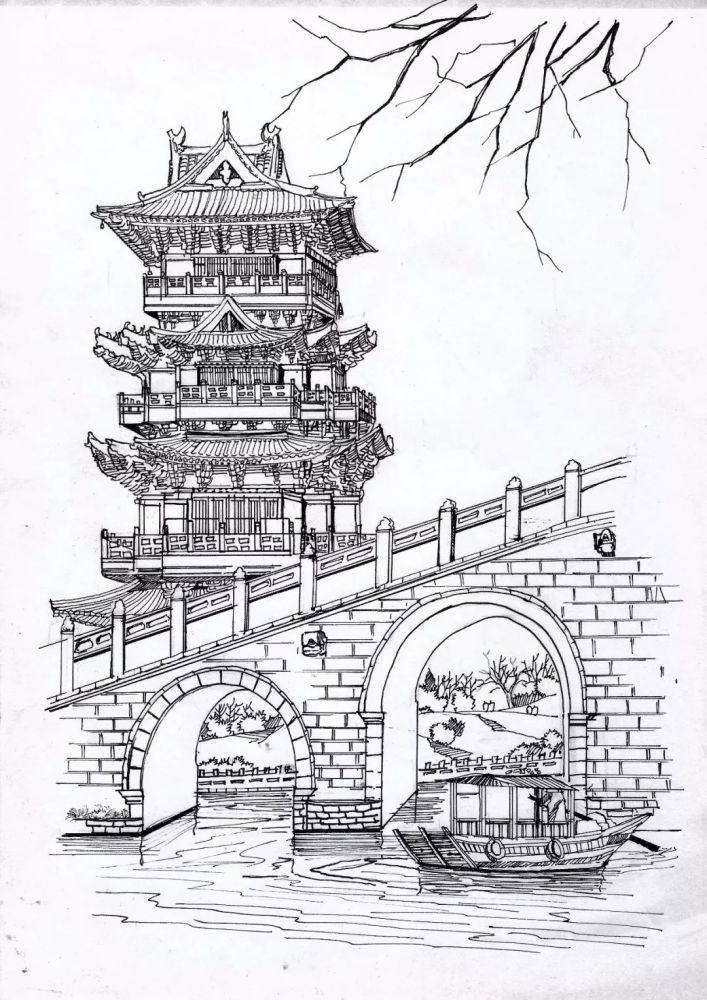 河大学生用钢笔手绘开封美景竟然如此惊艳