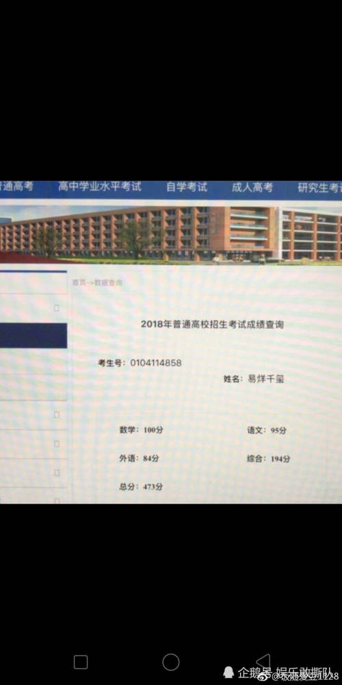 易烊千玺高考成绩473分!是本届明星考生中分数最高的