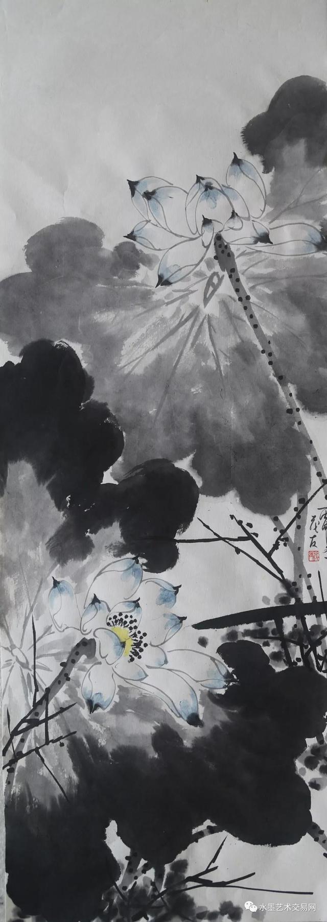 蔡茂友与明代王问水墨荷花作品对比欣赏