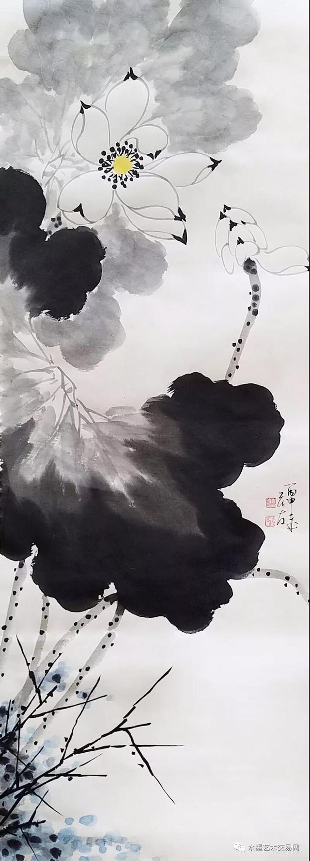 蔡茂友与清代赵之谦水墨荷花作品对比欣赏