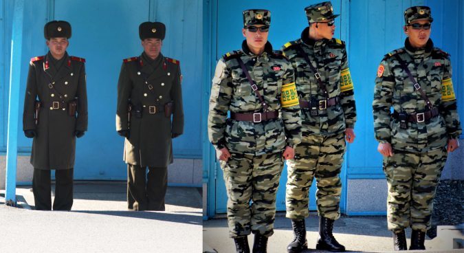 板门店朝鲜士兵换装迷彩服搭配墨镜韩范十足