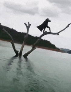 搞笑gif 我苦练十五年的轻功水上漂终于达成了 走你