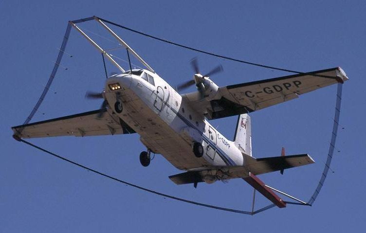 上世纪50年代初,加拿大首先研制成功航空电磁测量系统,以固定翼飞机为