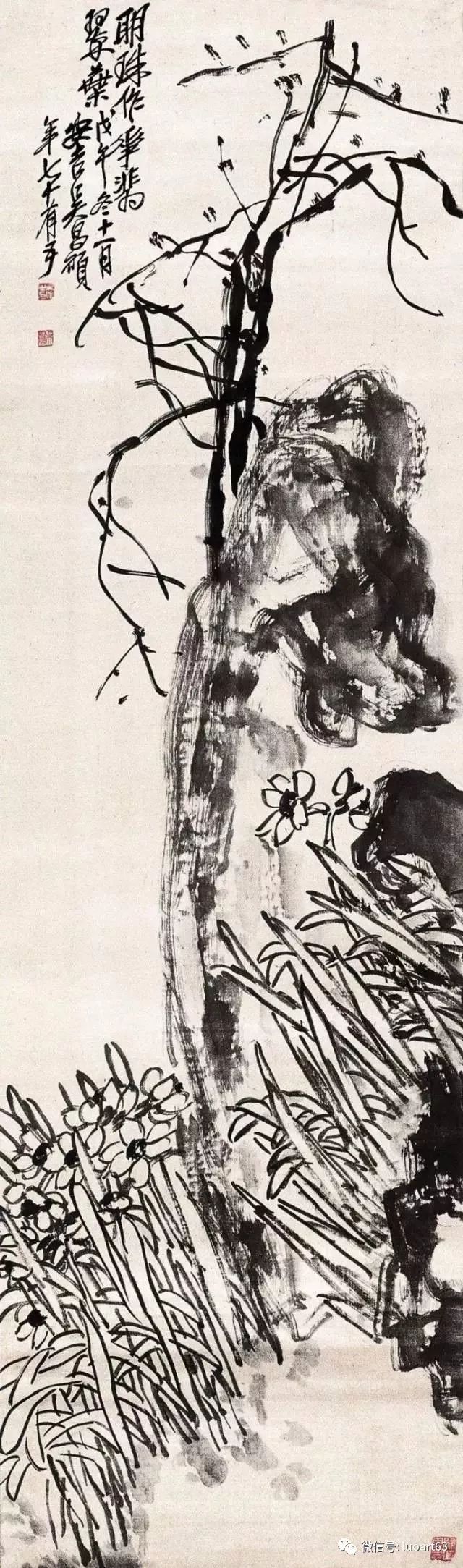 清末民初画家吴昌硕的花草画：清香淡雅，浓淡相间