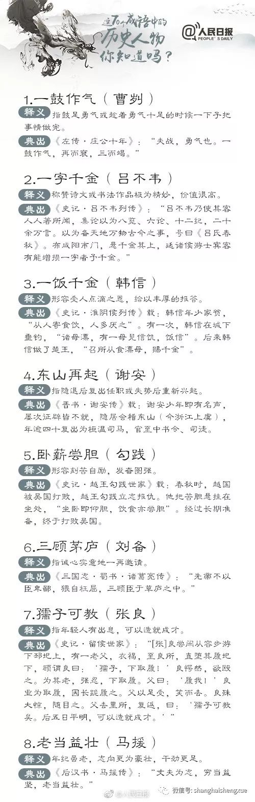 学科 暑假充充电 70个与历史人物相关的成语 你能猜对几个