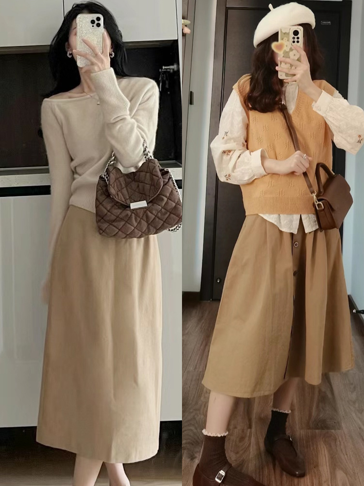 要想让驼色半裙搭配得更时尚,上衣颜色选择的一定要正确,才能给我们的