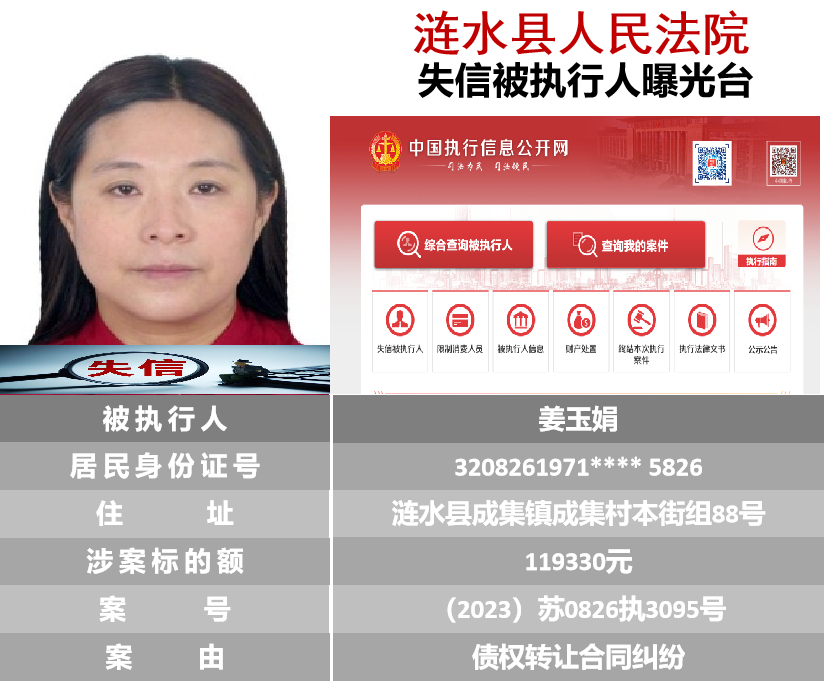 涟水法院最新失信被执行人名单曝光有认识的嘛