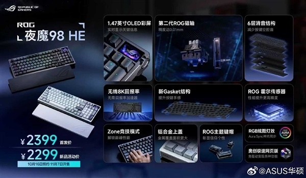 2299元！ROG夜魔98 HE无线键盘发布：HFX V2磁轴、OLED彩屏_腾讯新闻