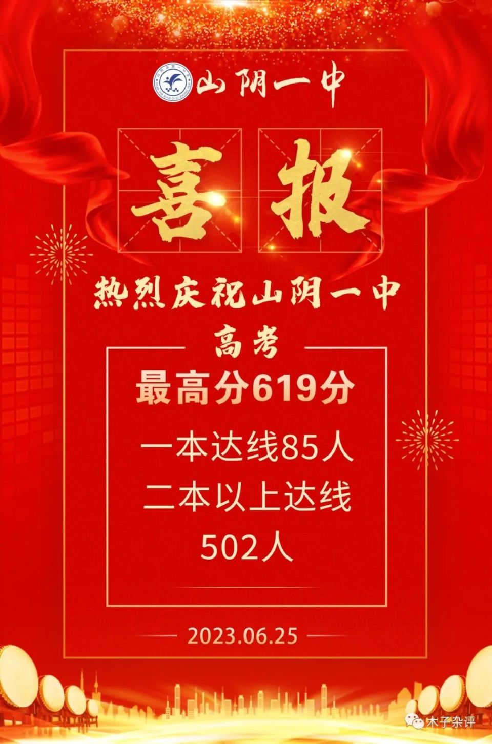 山阴一中喜报!最高619分