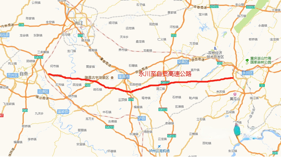 自永高速四川段起于自贡市沿滩区仙市镇附近,接g4215成自泸高速公路