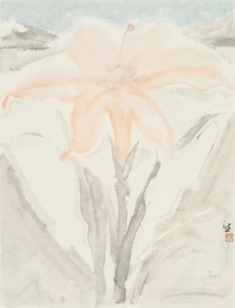 《遗世》 张望 45×34cm端端正正居于画面正中的百合花有什么故事呢?