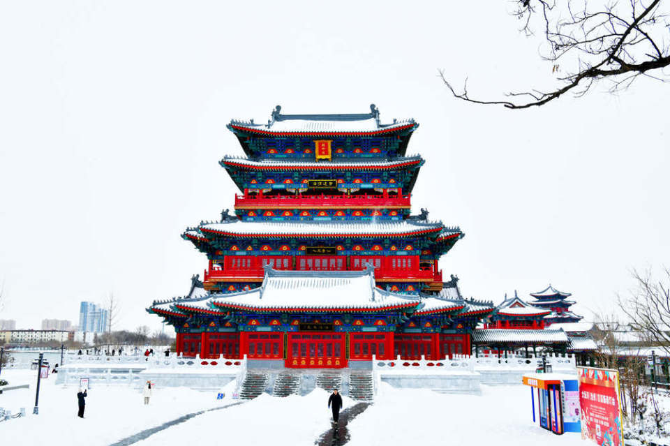 河北沧州:雪后南川景如画