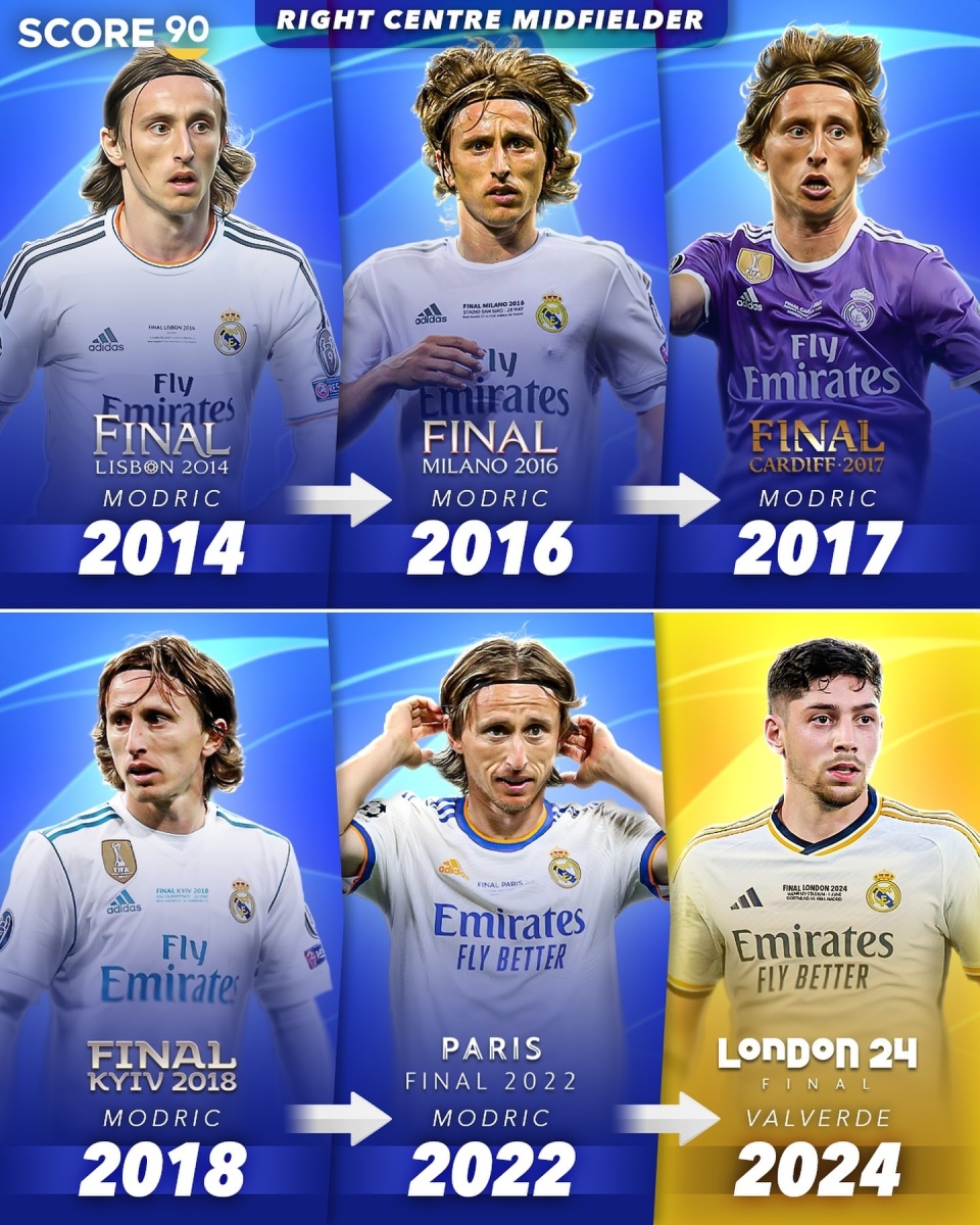 卡瓦哈尔和莫德里奇在此前皇马5次欧冠决赛首发