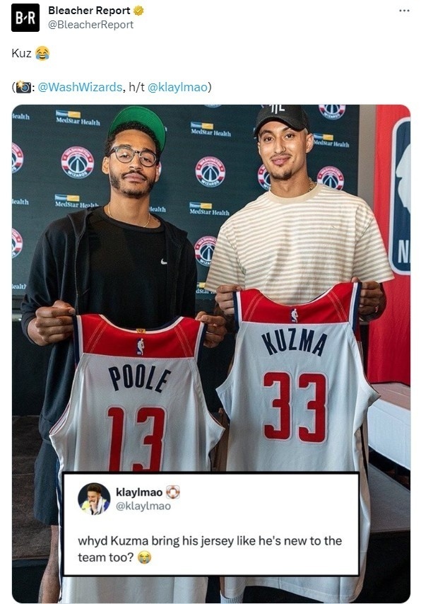 美媒晒库兹马普尔合照为啥马哥像刚加盟奇才一样举着球衣