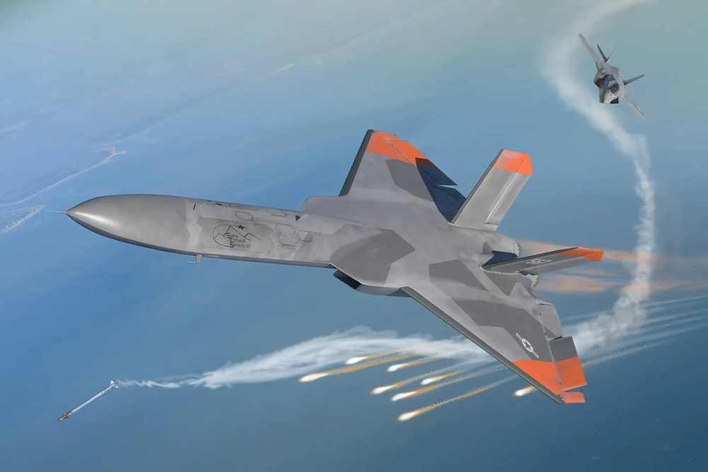 5GAT無人機發射干擾彈躲避F-35導彈攻擊想像圖 圖源：美國「動力」網站「動力」網站