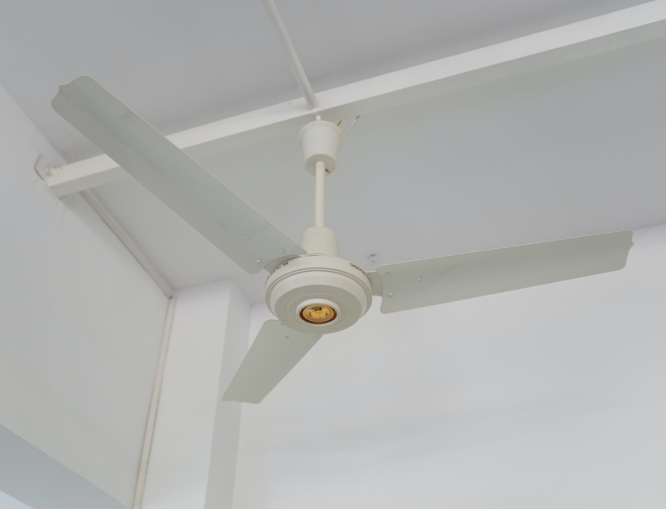 小杭杭实拍,乘风吊扇.▲小杭杭实拍,落地转叶扇.