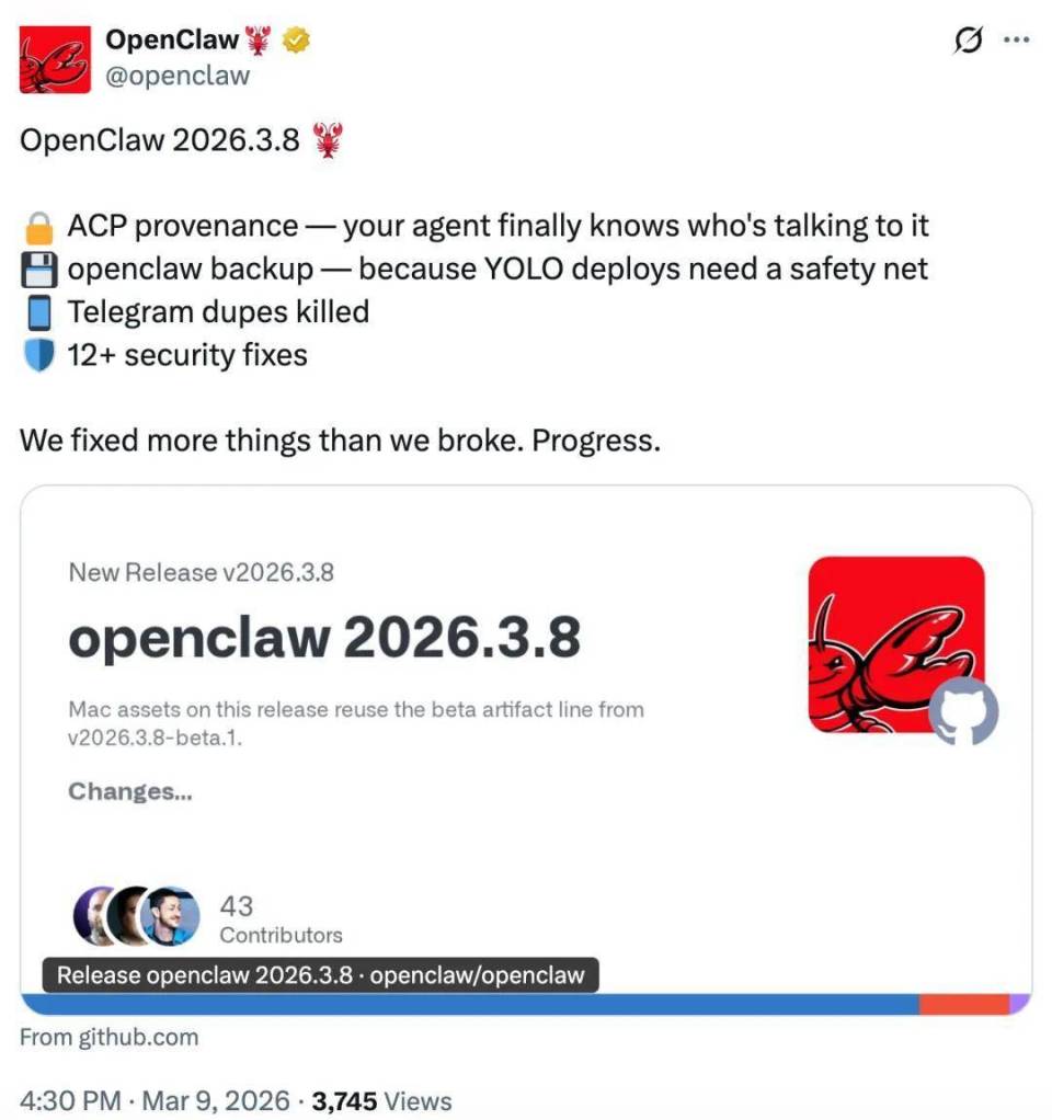 觉都不睡了！龙虾又上新：OpenClaw 3.8来袭_腾讯新闻
