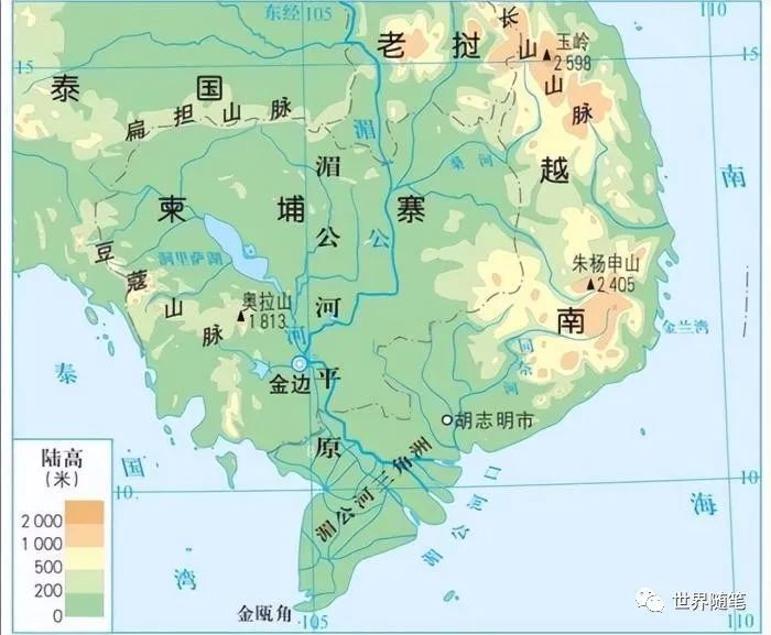 扁担山脉是柬埔寨和泰国的分界山脉,海拔四百到五百米.