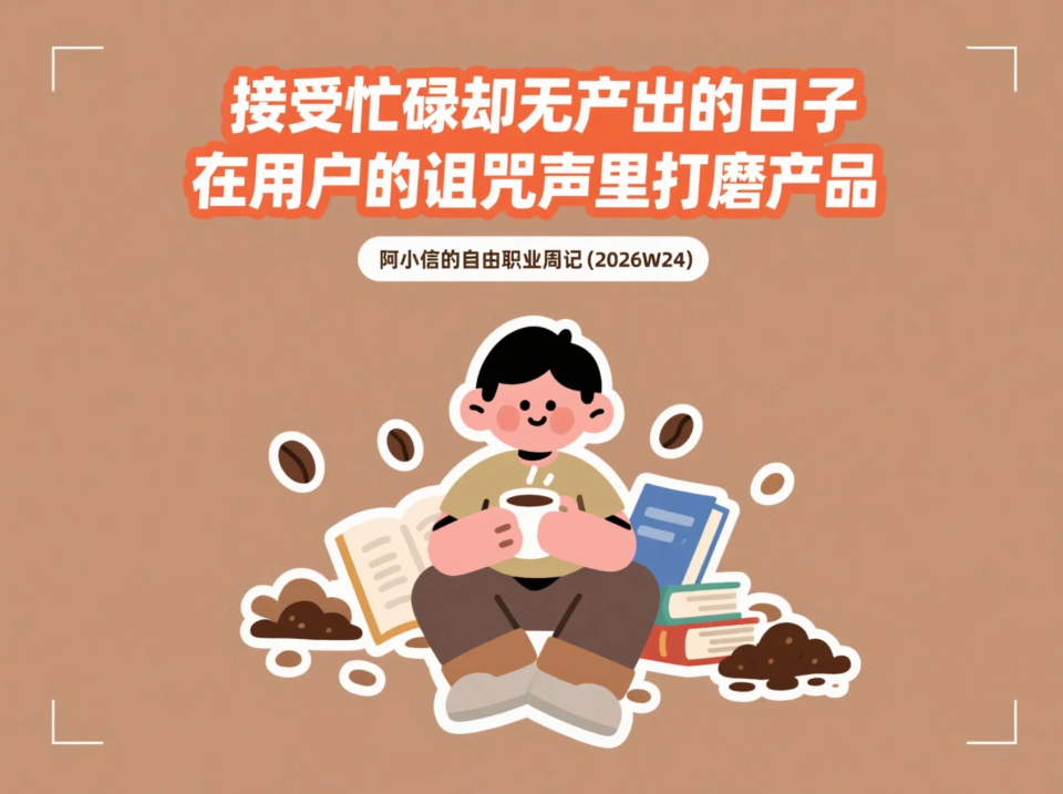 接受忙碌却无产出的日子，在用户的诅咒声里打磨产品：阿小信的自由职业周记（2026W24）