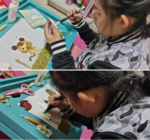 倪诗喆用中草药做"虎年大吉"贴画也有很多的孩子学会发现生活中的中医