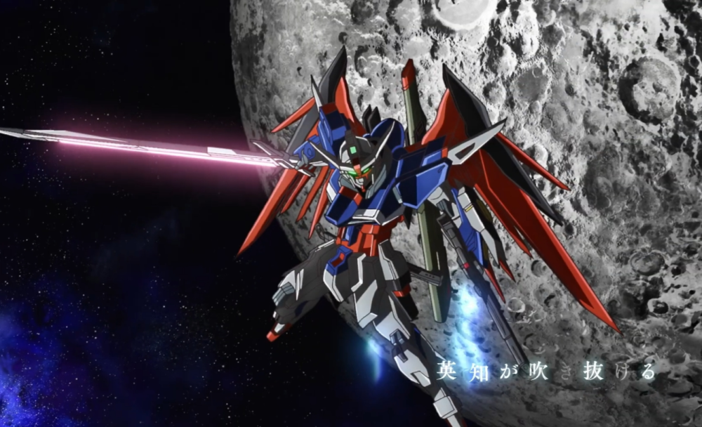 高达seed剧场版最终战部分战斗画面:帅气十足的拂晓和命运高达二式
