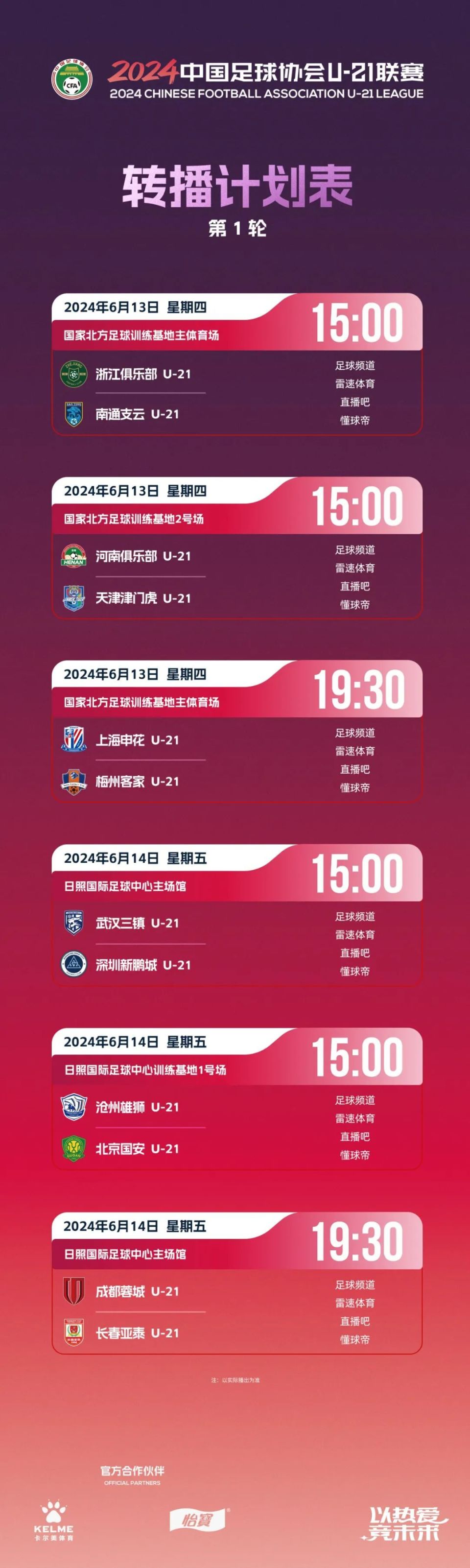 u-21联赛决赛第一阶段比赛将于明日打响