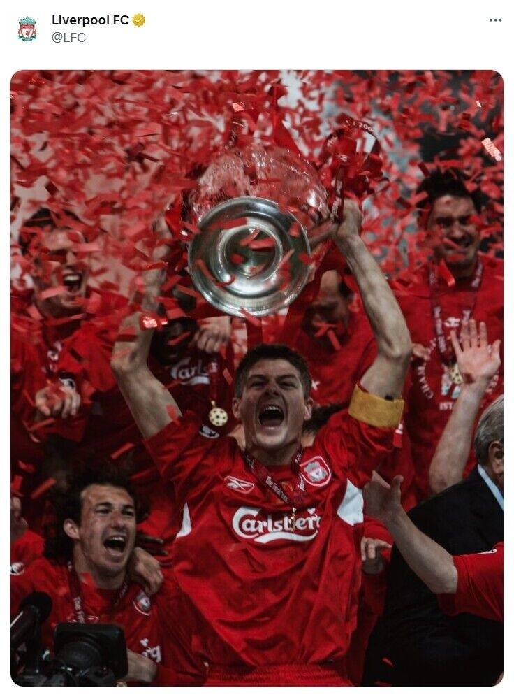 伊斯坦布尔奇迹19周年,利物浦官推晒照纪念