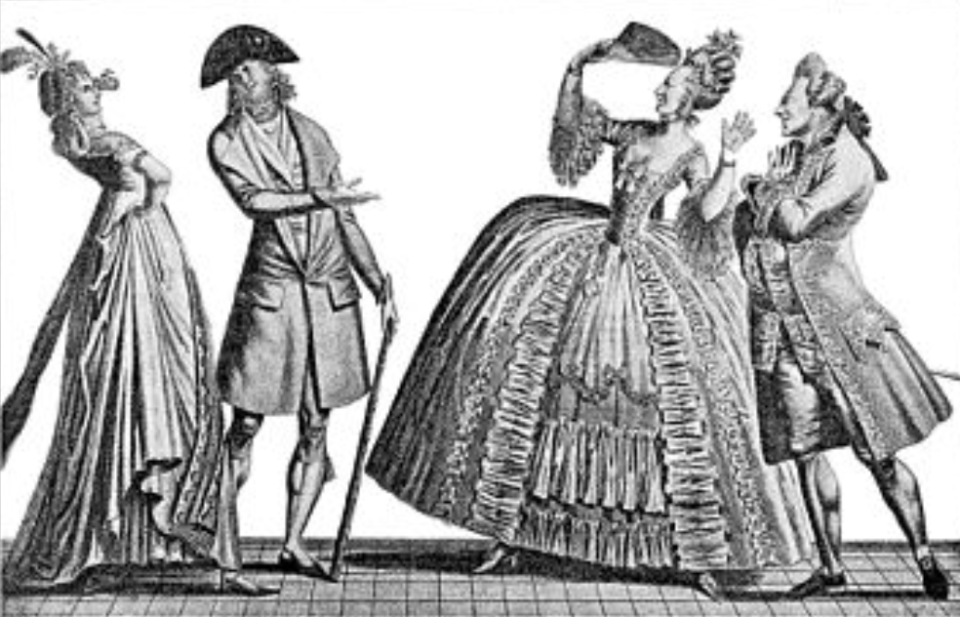 法国路易十六时期(1774-1792),男装形成了以衬衫,背心和长外衣为套装