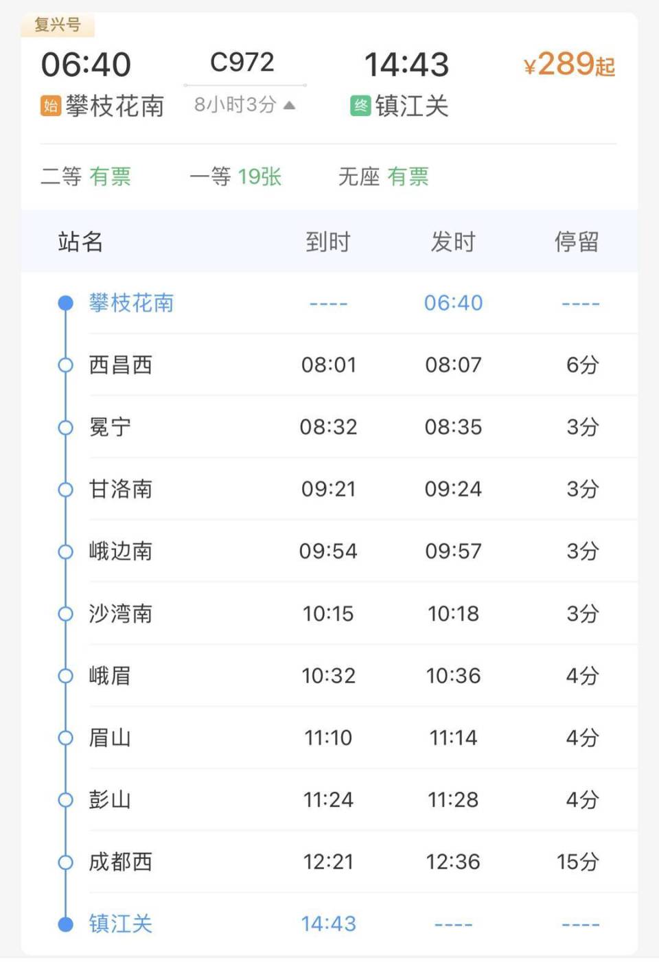 甘洛南,峨眉,眉山,成都西等9个车站;镇江关至攀枝花南的c974次列车