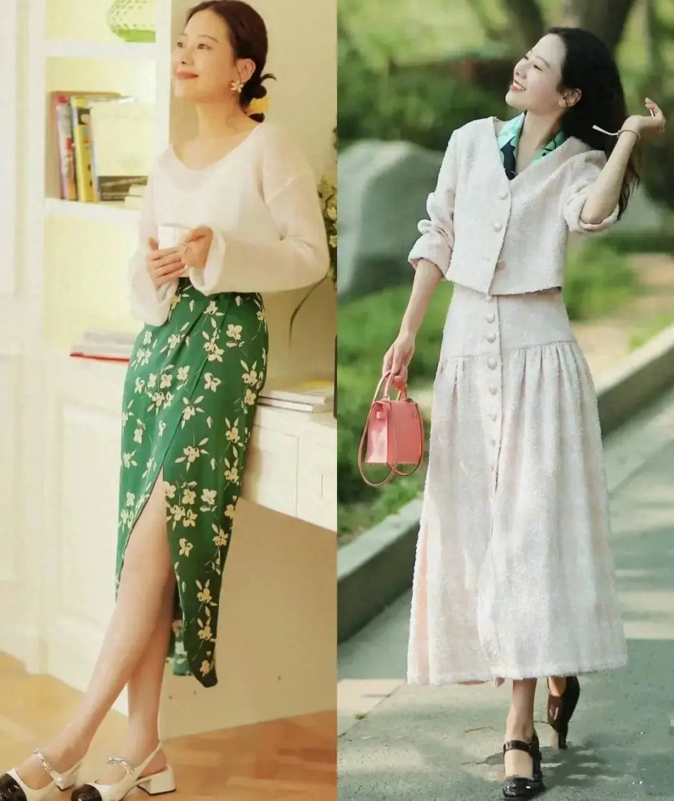 今年阔腿裤不流行了,穿"裙子 平底鞋"更洋气,适合40岁的女人