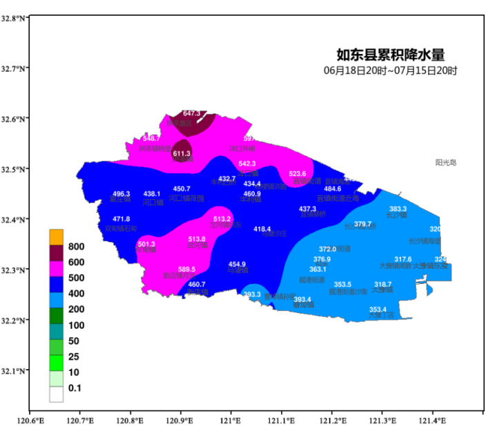 图1 2024年如东梅雨量分布图(单位:毫米)近日天气预测预计近期以晴热