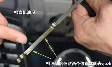 机油尺头部一样有"min"和"max"刻度,机油的油位一样需要在"min"和"max