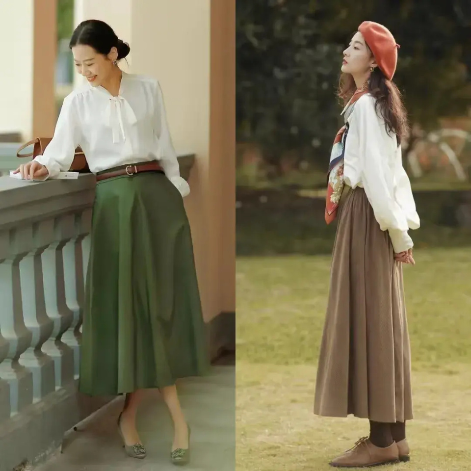 今年阔腿裤不流行了,穿"裙子 平底鞋"更洋气,适合40岁的女人