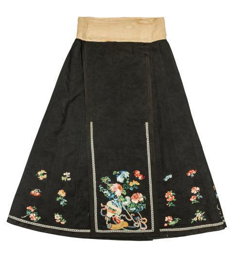 到了清代,明代马面裙用于增加活动空间的矩形面料折叠而成的褶裥结构